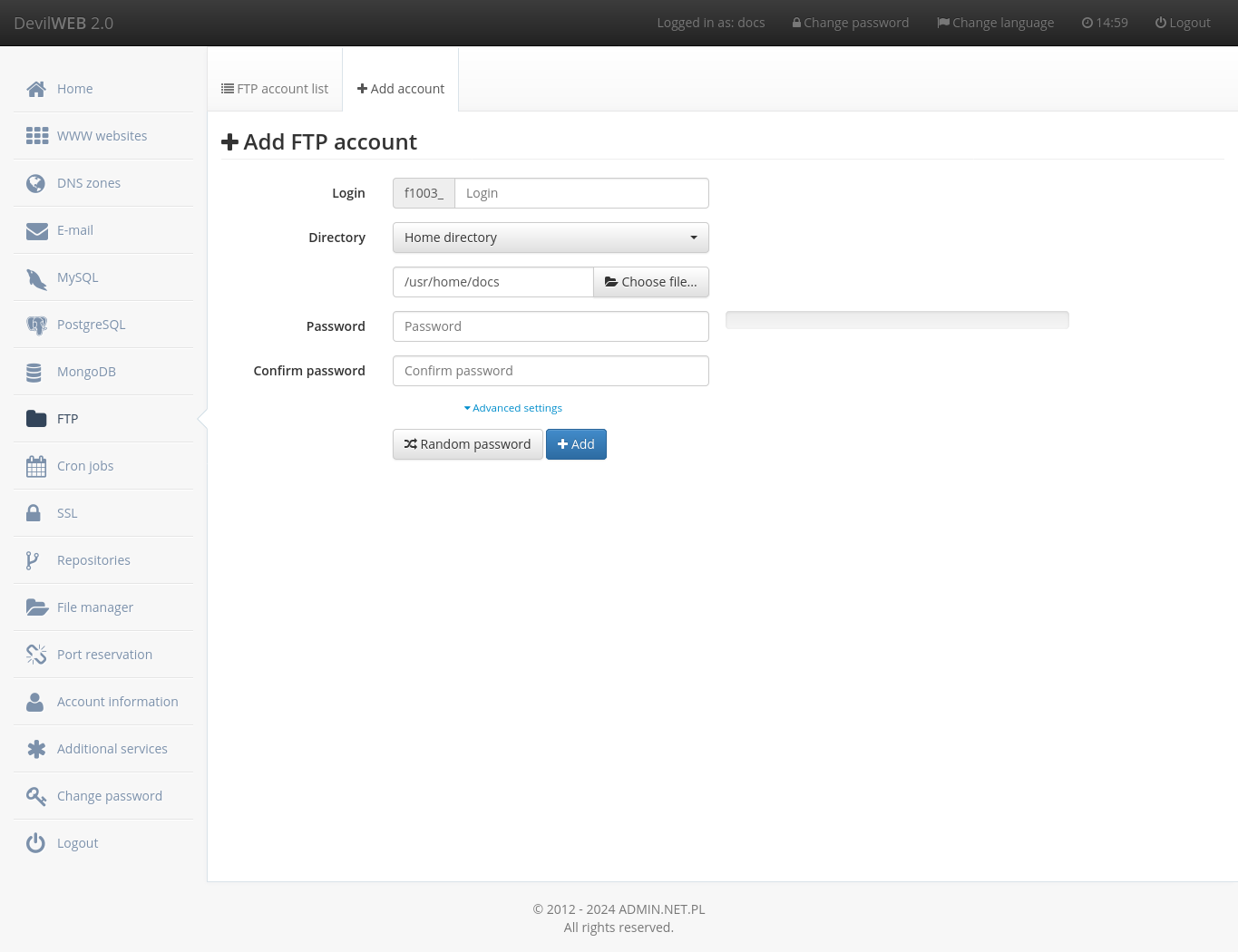 Adding an FTP account