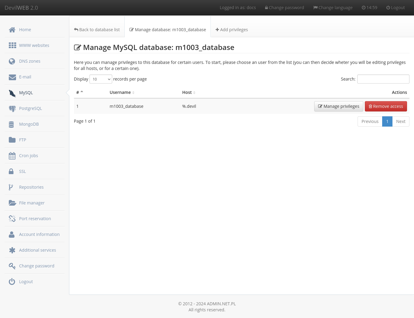 MySQL databases - management
