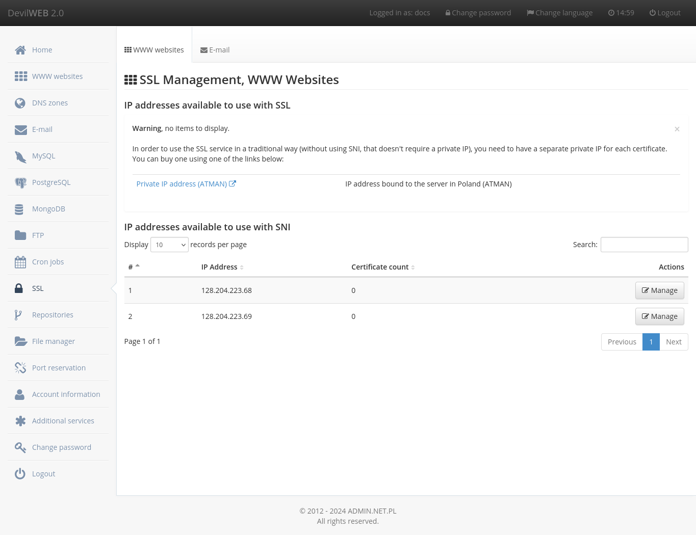 SSL certificate management